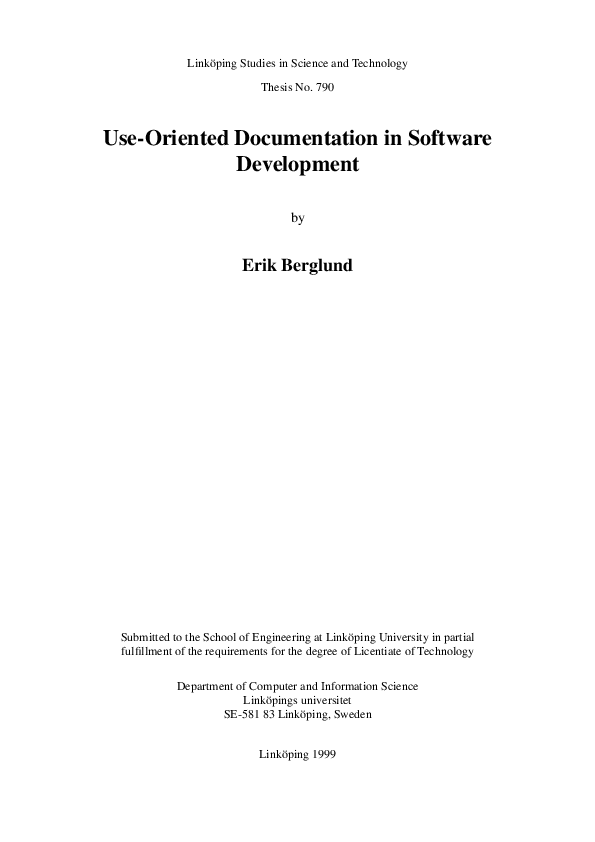 (PDF) Use-oriented documentation in software development