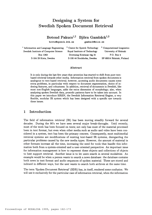 (PDF) Designing a system for Swedish spoken document retrieval