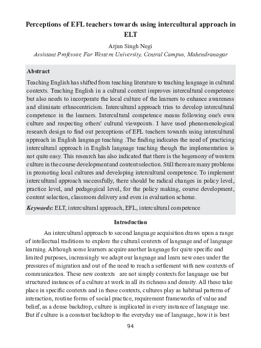 (PDF) Perceptions of EFL teachers towards using intercultural approach ...