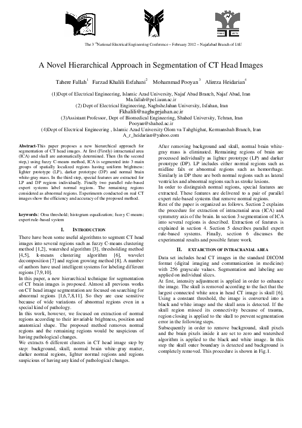 (PDF) A Novel Hierarchical Approach in Segmentation of CT Head Images