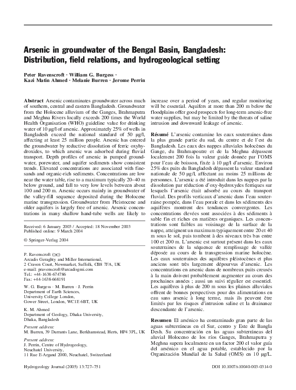 (PDF) Arsenic in groundwater of the Bengal Basin, Bangladesh ...