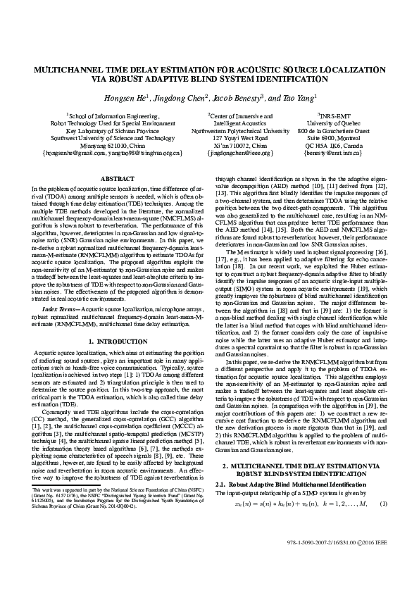 (PDF) Multichannel time delay estimation for acoustic source ...