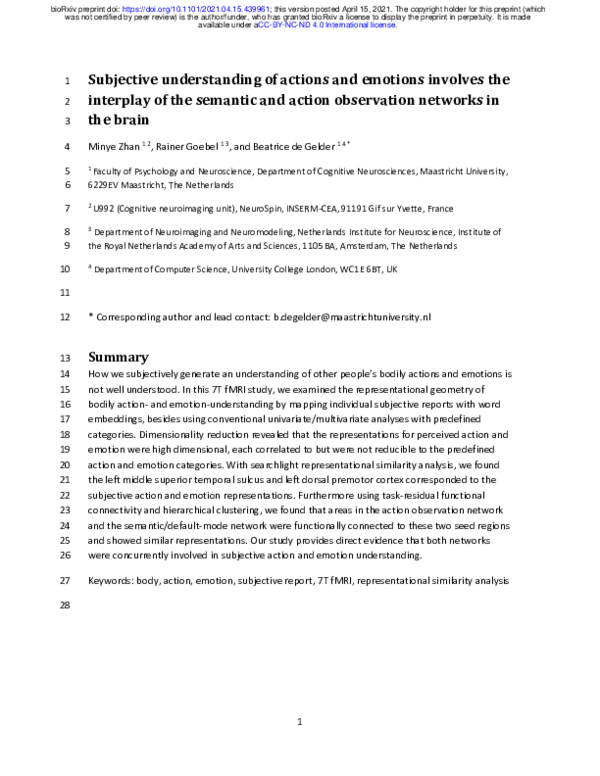 (PDF) Subjective understanding of actions and emotions requires ...