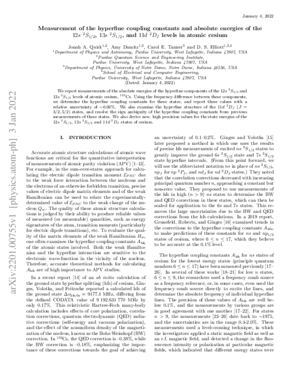 (PDF) Measurement of the hyperfine coupling constants and absolute ...