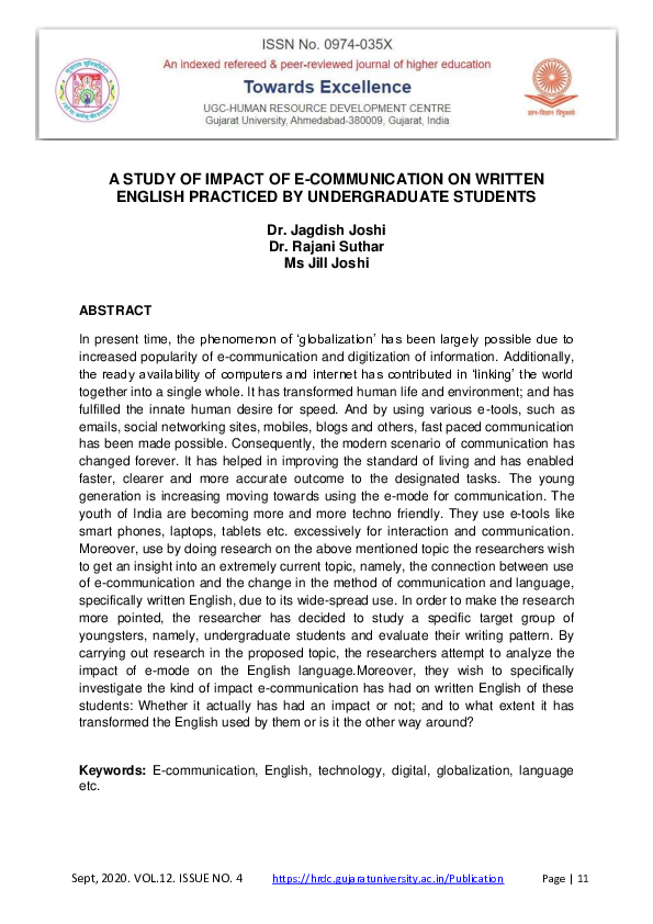 (PDF) A Study of Impact of E-Communication on Written English Practiced ...
