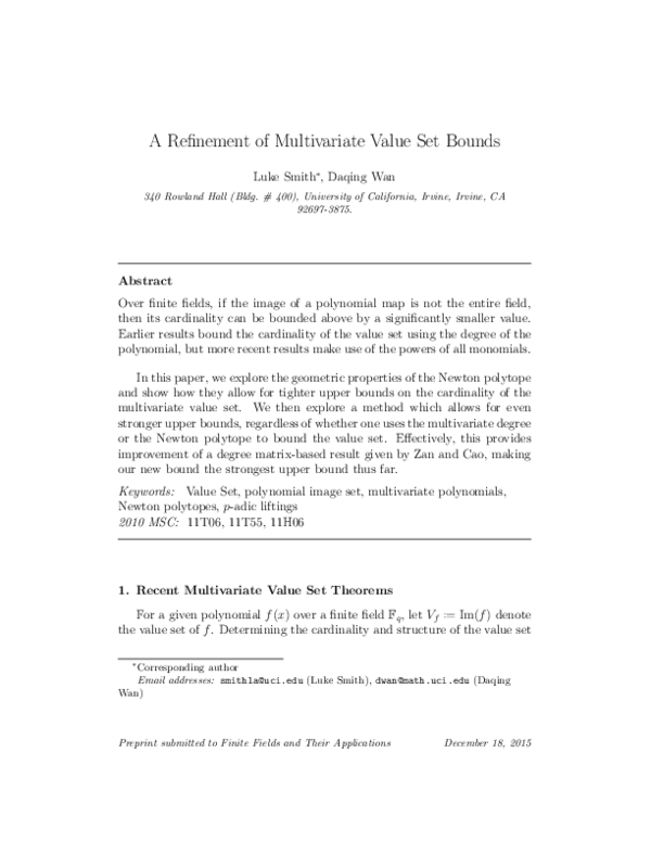 (PDF) A refinement of multivariate value set bounds