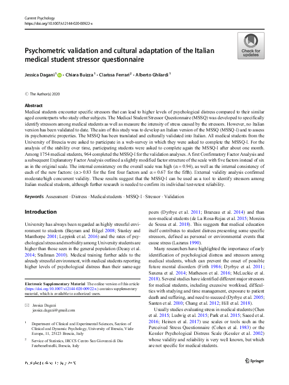 (PDF) Psychometric validation and cultural adaptation of the Italian ...