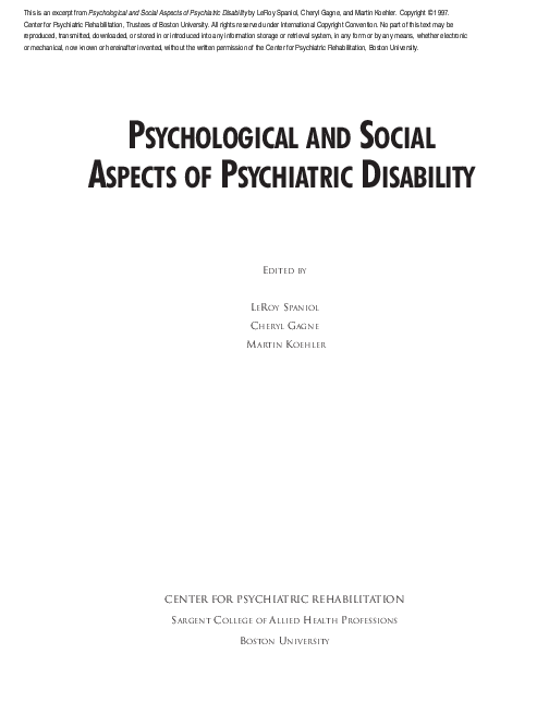(PDF) Psychological and Social Aspects of Psychiatric Disability