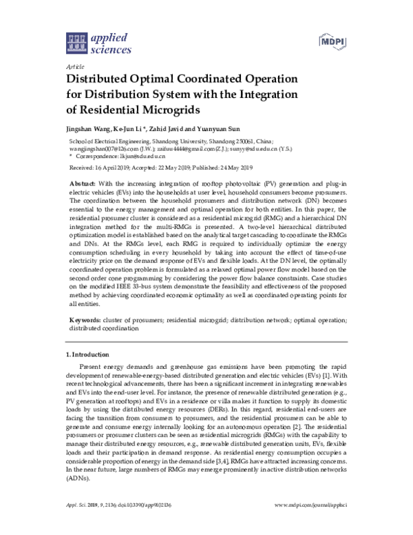 (PDF) Distributed Optimal Coordinated Operation for Distribution System ...