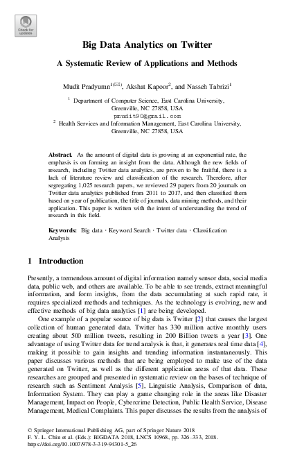 (PDF) Big Data Analytics on Twitter - A Systematic Review of ...