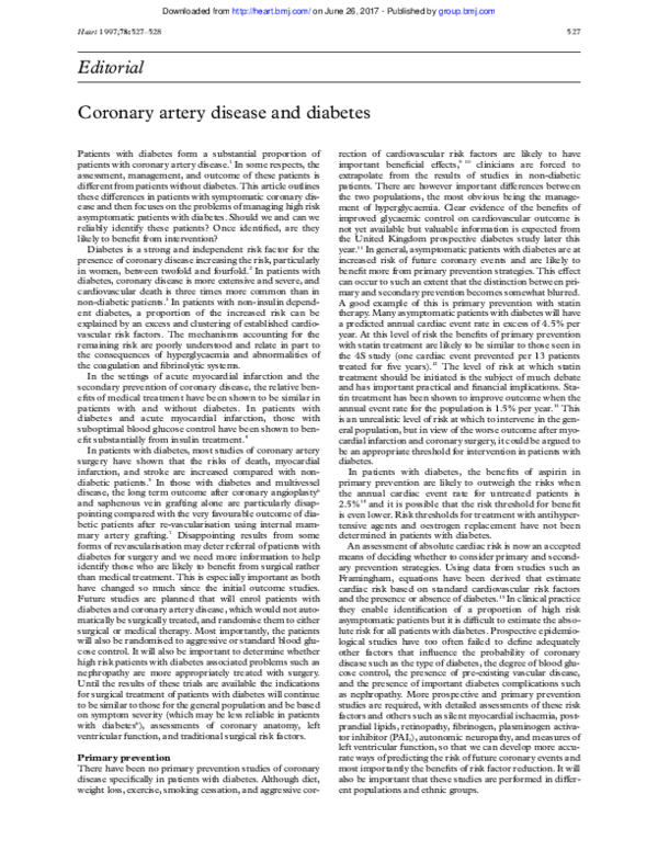 (PDF) Coronary Artery Disease and Diabetes