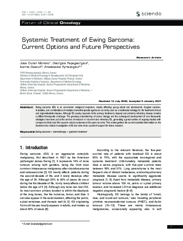 (PDF) Systemic Treatment of Ewing Sarcoma: Current Options and Future ...