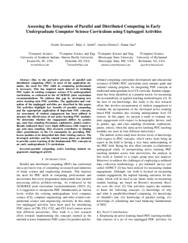 (PDF) Assessing the Integration of Parallel and Distributed Computing ...