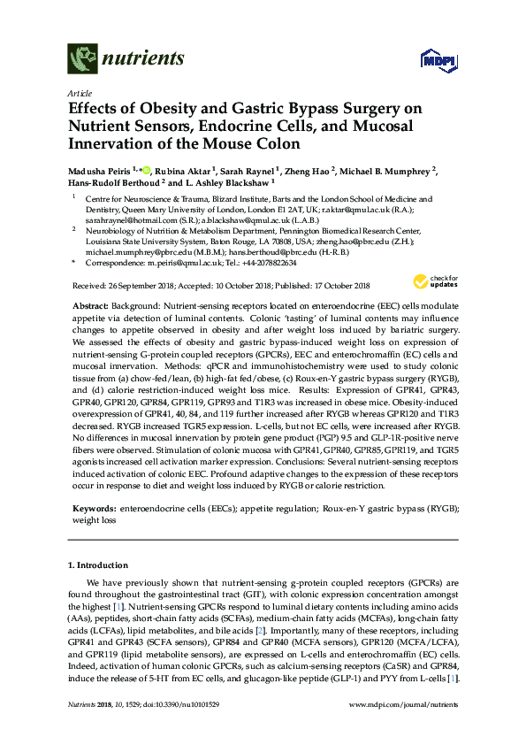 (PDF) Effects of Obesity and Gastric Bypass Surgery on Nutrient Sensors ...