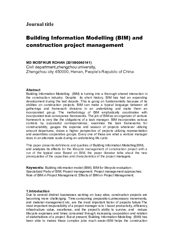 (PDF) Building Information Modelling (BIM) and construction project ...