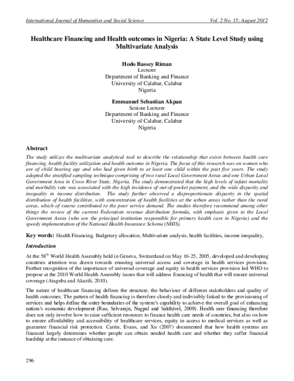 (PDF) Healthcare Financing and Health outcomes in Nigeria: A State ...
