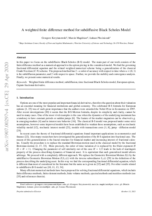 (PDF) A weighted finite difference method for subdiffusive Black ...