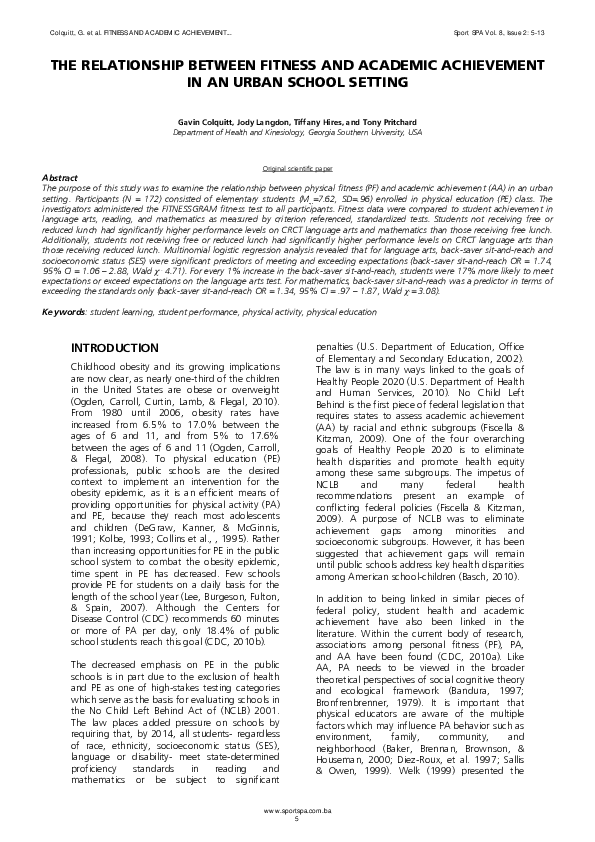 (PDF) The Relationship Between Fitness and Academic Achievement in an ...
