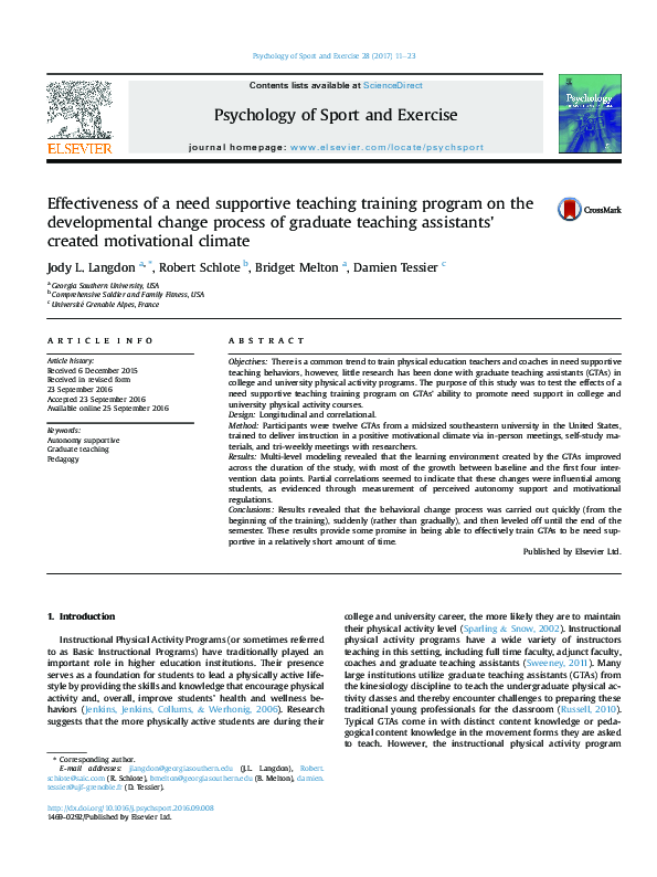 (PDF) Effectiveness of a need supportive teaching training program on ...