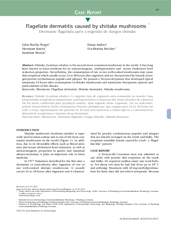 (PDF) Flagellate dermatitis caused by shiitake mushrooms Lidia Poppe