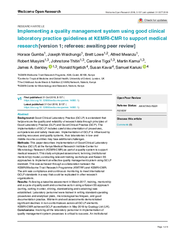 (PDF) Implementing a quality management system using good clinical