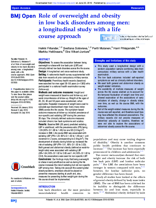 (PDF) Role of overweight and obesity in low back disorders among men: a ...