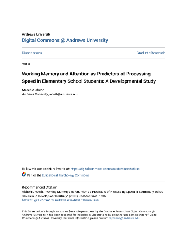 (PDF) Working Memory and Attention as Predictors of Processing Speed in ...