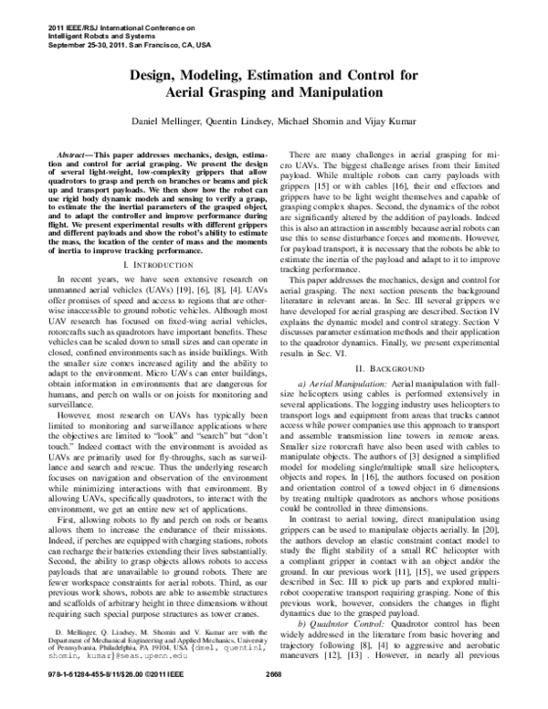 (PDF) Design, modeling, estimation and control for aerial grasping and ...
