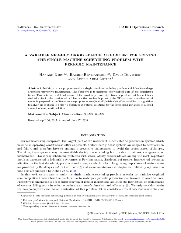 (PDF) A variable neighborhood search algorithm for solving the single ...