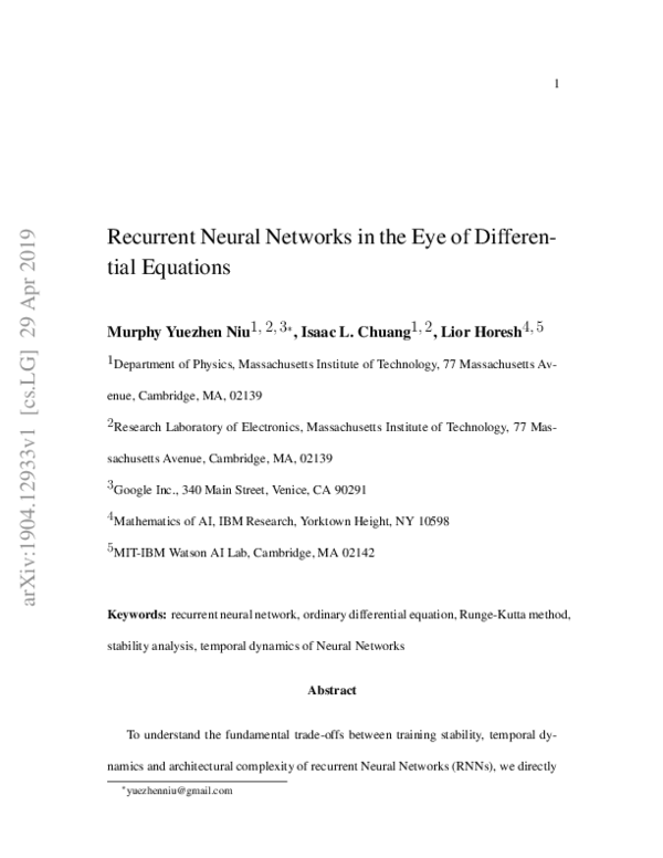 (PDF) Recurrent Neural Networks in the Eye of Differential Equations
