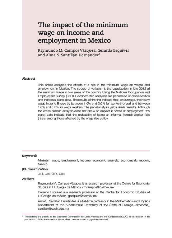 (PDF) The impact of the minimum wage on income and employment in Mexico