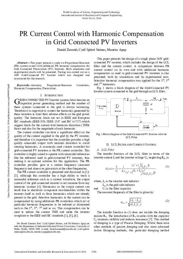 (PDF) PR Current Control with Harmonic Compensation in Grid Connected ...