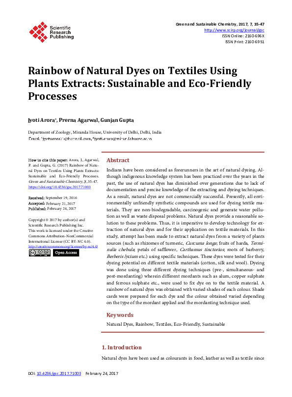 (PDF) Rainbow of Natural Dyes on Textiles Using Plants Extracts ...
