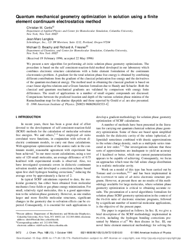 (PDF) Quantum mechanical geometry optimization in solution using a ...