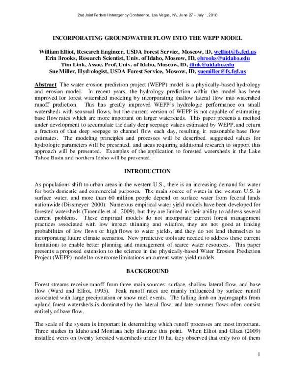 (PDF) 1 Incorporating Groundwater Flow Into the Wepp Model