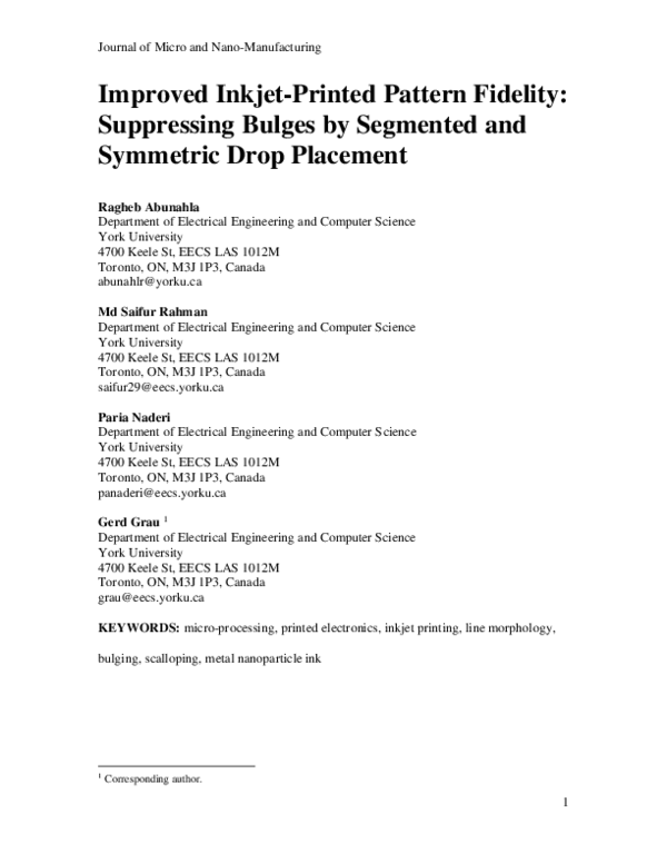 (PDF) Improved Inkjet-Printed Pattern Fidelity: Suppressing Bulges by ...