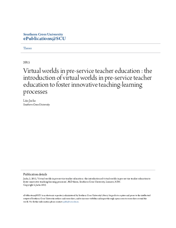 (PDF) Virtual worlds in pre-service teacher education : the ...