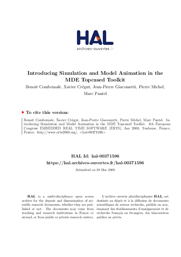 (PDF) Introducing simulation and model animation in the MDE Topcased ...