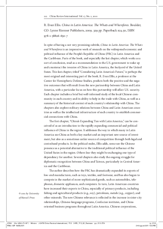 (PDF) My review of China in Latin America: the Whats and Wherefores