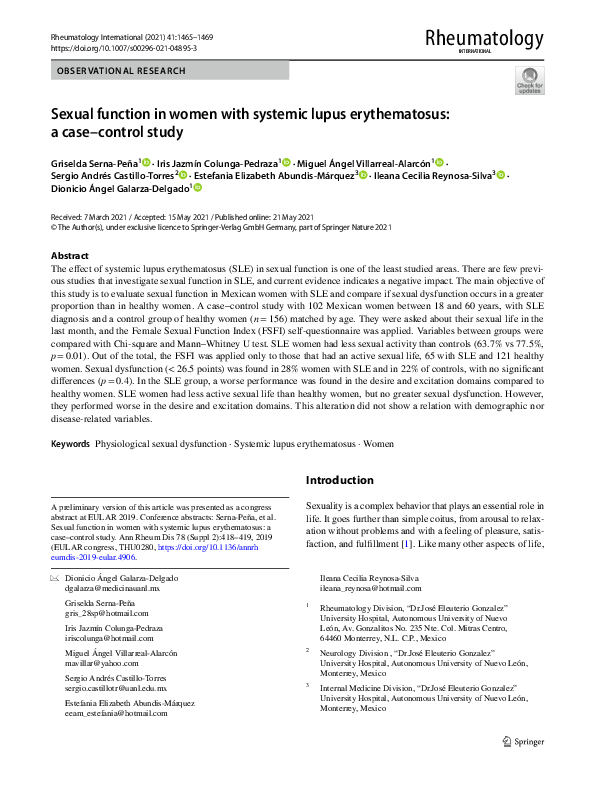 (PDF) Sexual function in women with systemic lupus erythematosus: a ...