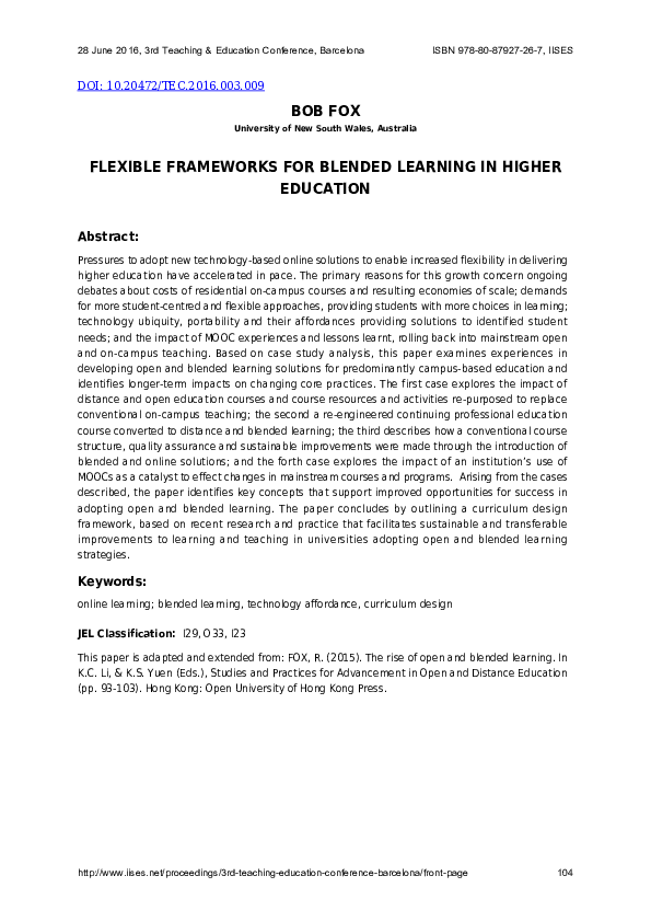 (PDF) Flexible Frameworks for Blended Learning in Higher Education