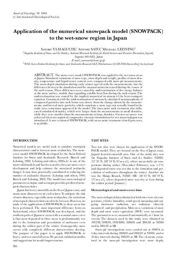 (PDF) Application of the numerical snowpack model (SNOWPACK) to the wet ...