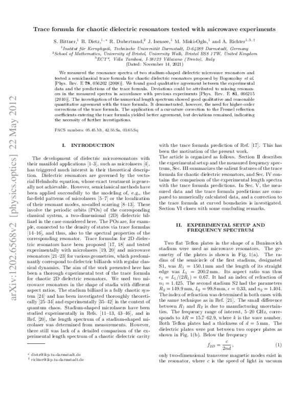 (PDF) Trace formula for chaotic dielectric resonators tested with