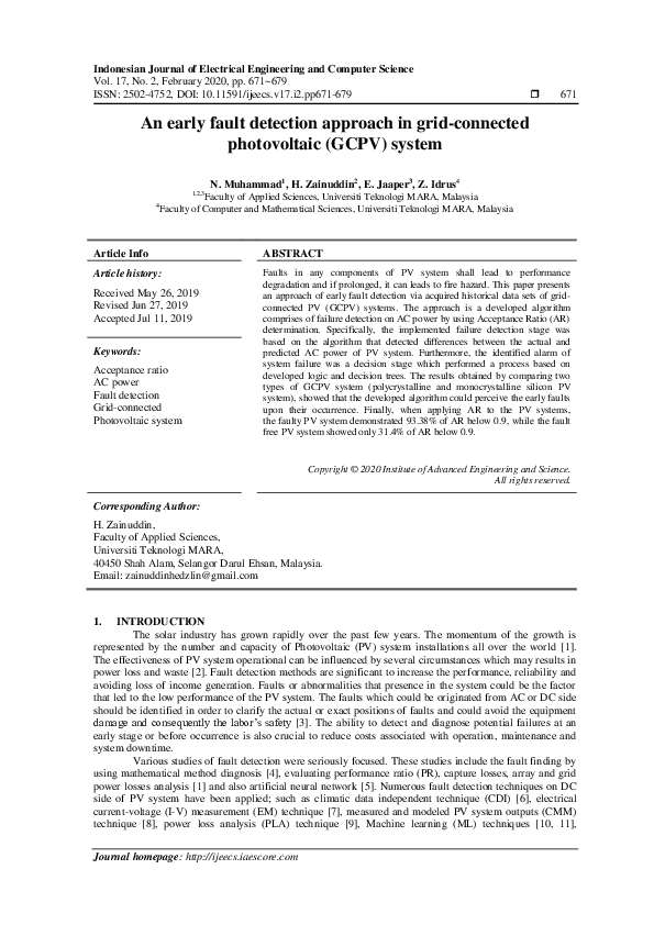 (PDF) An early fault detection approach in grid-connected photovoltaic ...