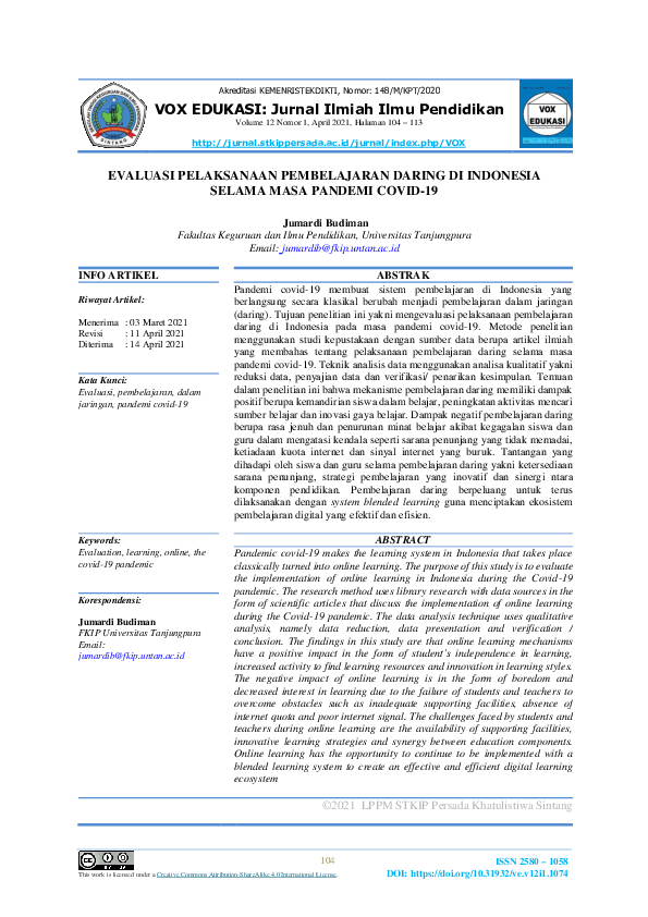 (PDF) Evaluasi Pelaksanaan Pembelajaran Daring DI Indonesia Selama Masa ...