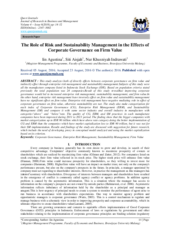 (PDF) The Role of Risk and Sustainability Management in the Effects of ...