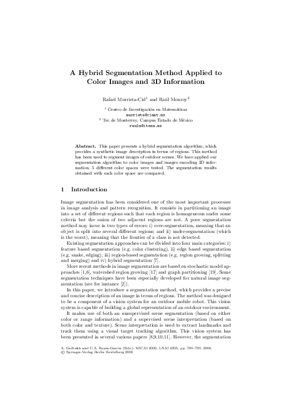 (PDF) A Hybrid Segmentation Method Applied to Color Images and 3D ...