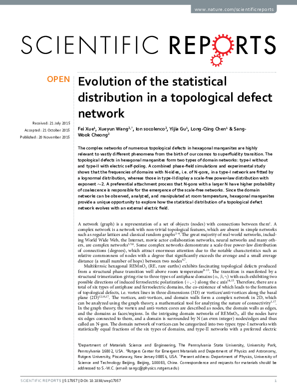 (PDF) Evolution of the statistical distribution in a topological defect ...
