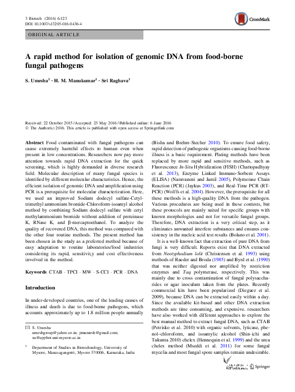(PDF) A rapid method for isolation of genomic DNA from food-borne ...