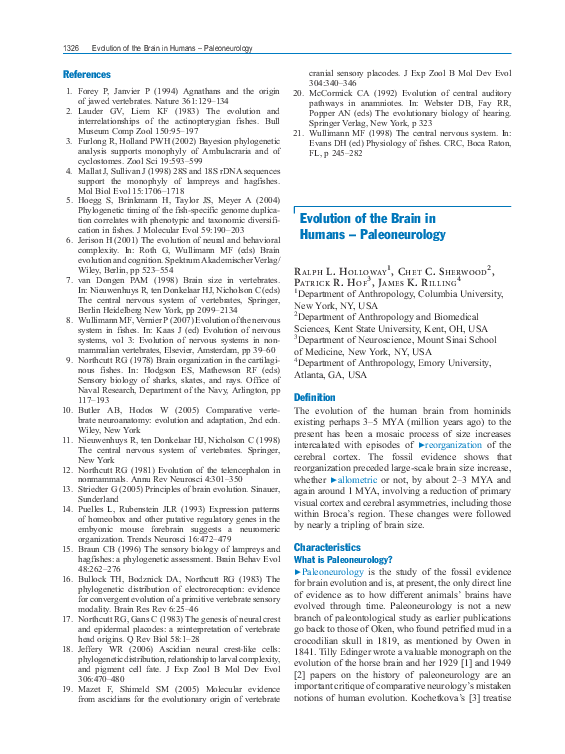 (PDF) Evolution of the Brain in Humans – Paleoneurology
